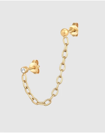 Elli Jewelry - Earrings Stud Chain with Crystal in 925 Sterling Silver Gold Plated