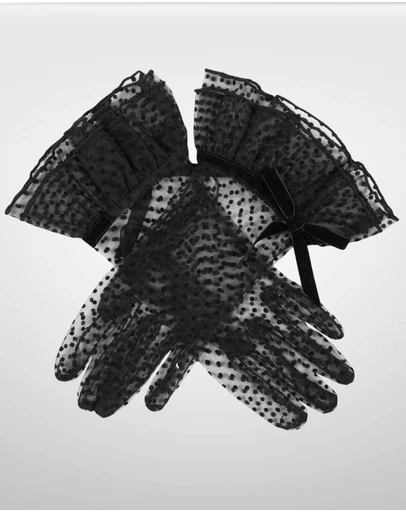 DENTS - Spotty Tulle Gloves with Double Cuff and Bow