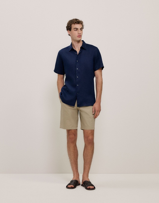 Trenery - Regular Fit Linen Short Sleeve Shirt in Navy