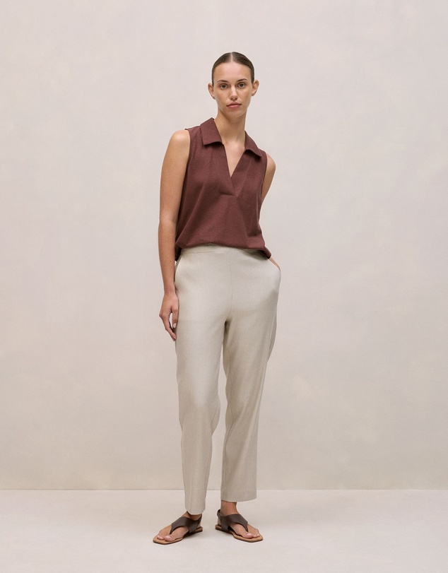 Trenery - Stretch Linen Blend Pull On Pant in Flax