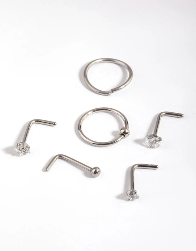 Lovisa - Surgical Steel Diamante Mixed Nose Ring 6-Pack