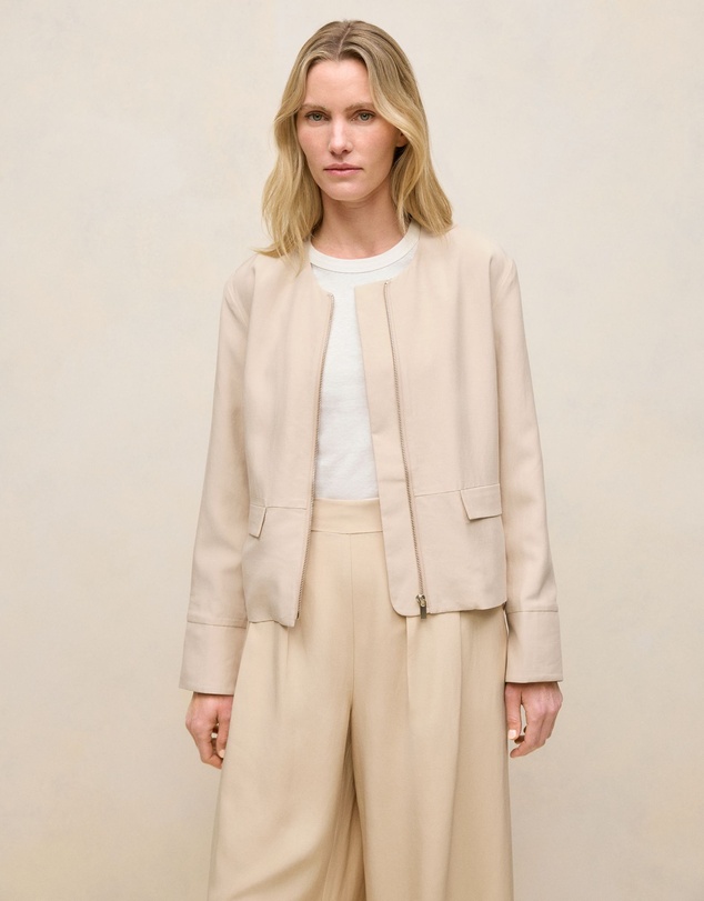 Trenery - Soft Collarless Blouson Jacket in Sand