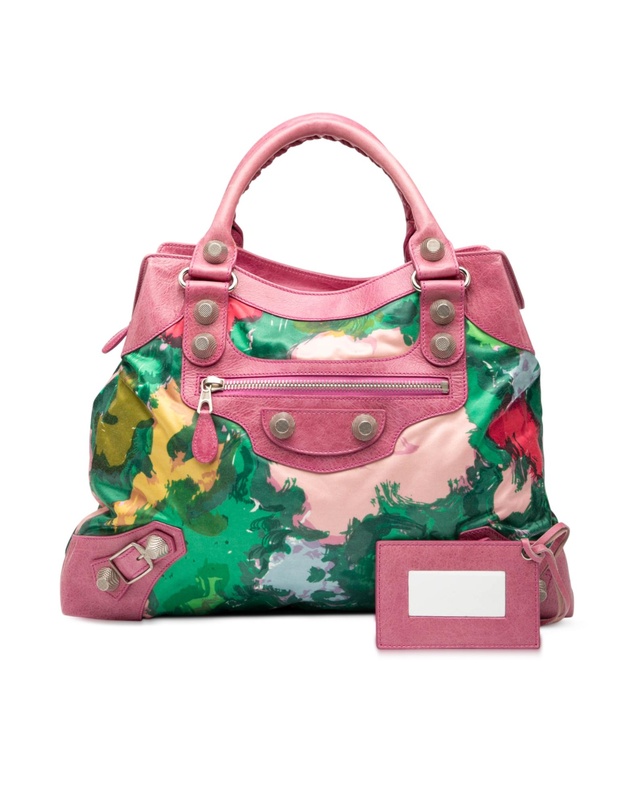 Pre-Loved by Azura Reborn - Pre-Loved Lambskin and Satin Floral Print Motocross Giant 21 Brief Satchel