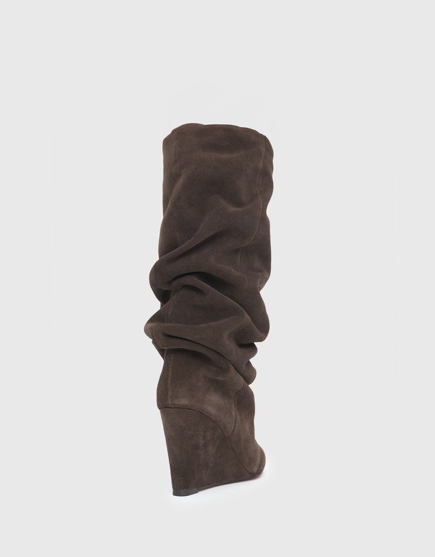 Betts - Lisbon Suede Leather Ruched Wedge Knee Boots