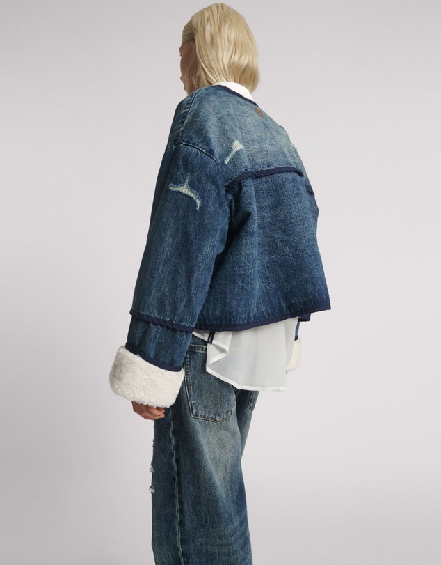 ONE TEASPOON - Teddy Cropped Denim Jacket - Boys Club Blue