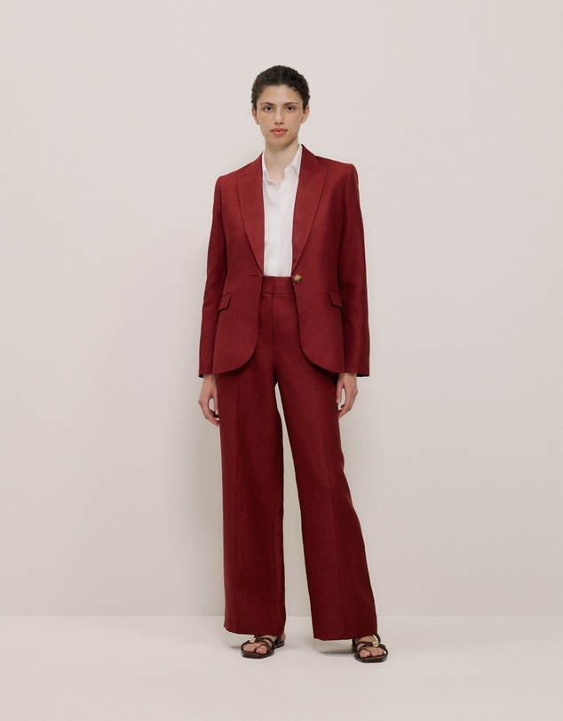 Trenery - Linen Twill Pintucked Wide Leg Pant in Russet