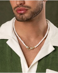 Nialaya Jewellery - Pearl Choker with Double Panther Head in Gold