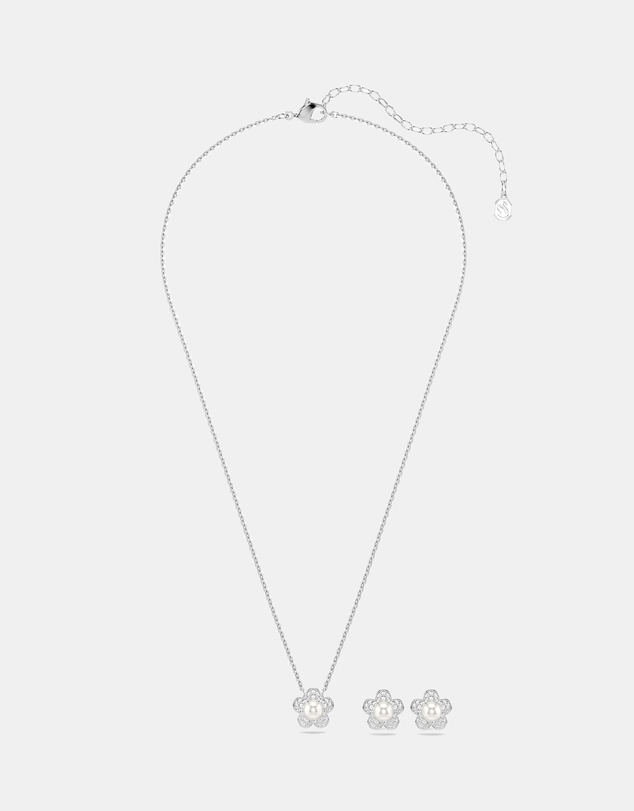 Swarovski - Ariana Grande X Swarovski Set, Crystal Pearl, Round Cut, Flower, White, Rhodium Plated