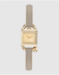 Furla - Mianuvola Square Yellow Gold-Tone Grey Leather Strap Watch