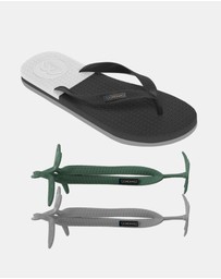 Boomerangz Footwear - Men's Black/Grey/White Thongs with arch support and 2 x interchangeable straps