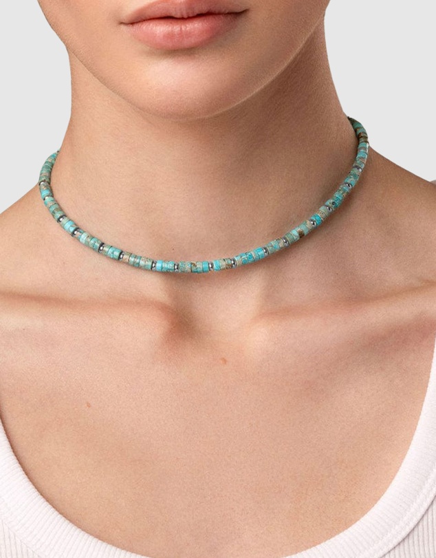 Nialaya Jewellery - Heishi Turquoise Choker with Silver