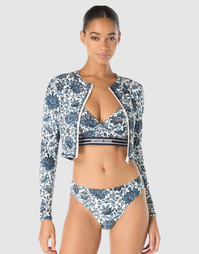Michael Kors - Provincial Fleur Cropped Zip Front Long Sleeve Rashguard