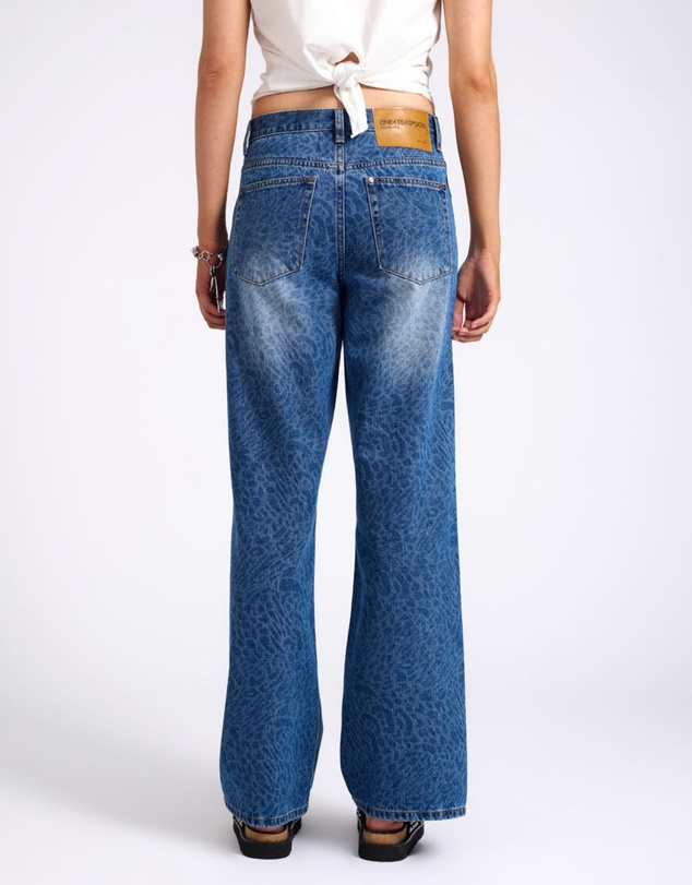 ONE TEASPOON - Jackson Mid Waist Wide Leg Denim Jeans - Blue Animal