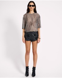 ONE TEASPOON - Bandits Low Waist Embellished Leather Shorts - Black Star