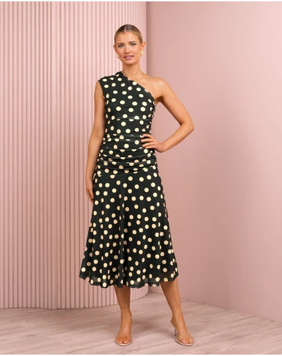 Azzurielle - Daylin Ruched Mesh Midi Dress