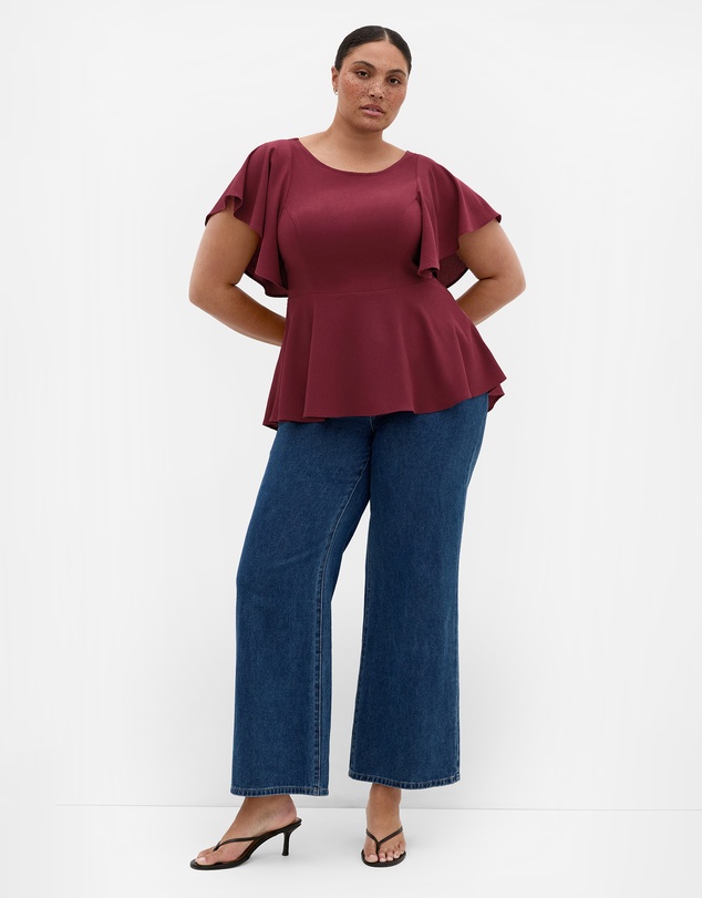 City Chic - Plus size Romantic Mood Peplum Top - berry