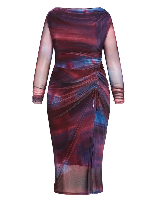 City Chic - Plus size Amber Mesh Gather Maxi Dress - berry