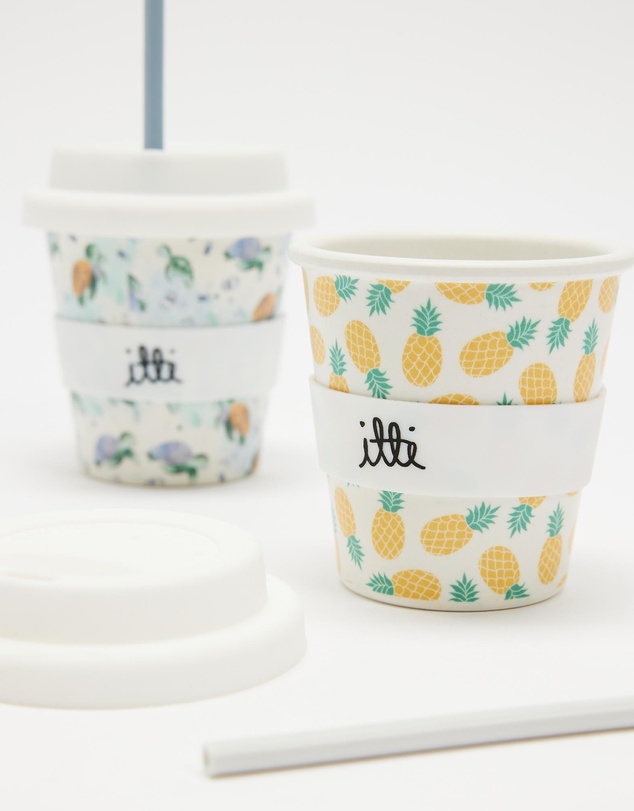 itti bitti - Set of 2 Reusable Bamboo Baby Cino Cup + 6 Straws - Pineapple & Crush