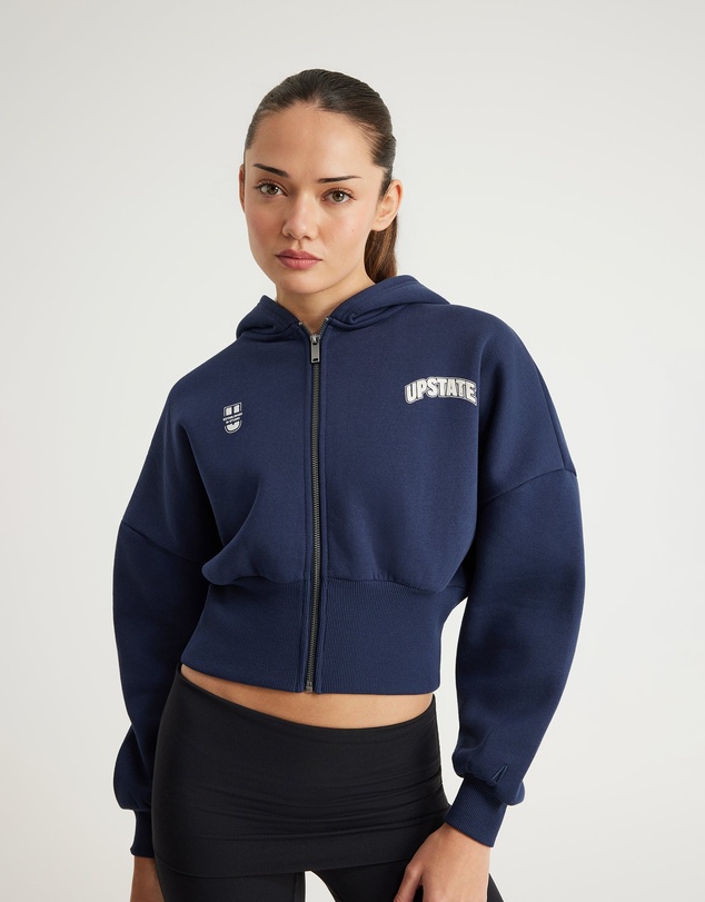 Upstate - Cropped Zip Thru Hoodie - Midnight Navy