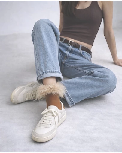 High Heel Jungle - Frou-Frou Faux Fur Trim Combed Cotton Socks