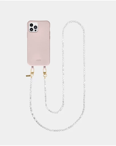 LOUVE COLLECTION - Dusty Pink Phone Case + Pearl Crossbody Chain