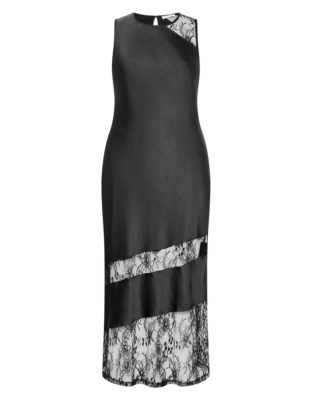 City Chic - Plus size Alissa Lace Trim Slip Maxi Dress - black