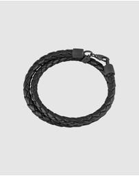 Kuzzoi - ICONIC EXCLUSIVE - Bracelet Genuine Leather Braided Wrap Design in 925 Sterling Silver