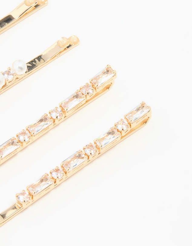 Lovisa - Gold Cubic Zirconia & Pearl Hair Clips 6-Pack