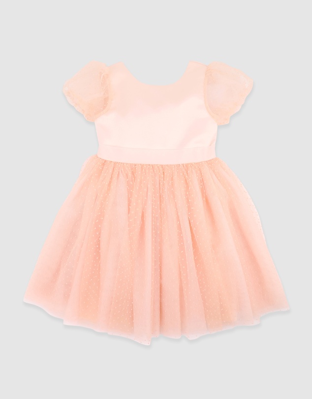 Bebe by Minihaha - Peach Spot Puff Sleeve Dress With Back Bow 3-10 Yrs