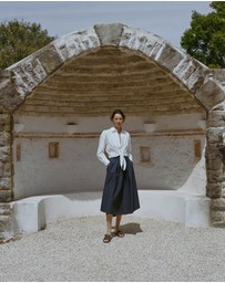 Trenery - Cotton Poplin Pull On Skirt in Navy