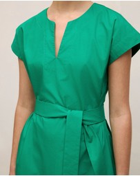 Trenery - Cotton Poplin Cap Sleeve Belted Dress in True Green