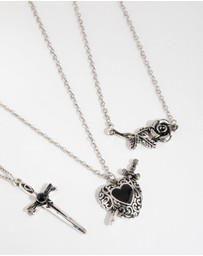 Lovisa - Antique Silver Enamel Heart Layered Necklaces