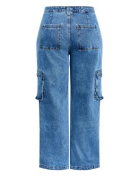 City Chic - Plus size Harley Fit Oaklyn Cargo Wide Leg Jean - mid wash