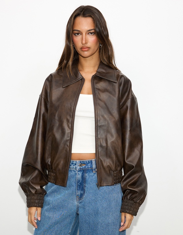 Dazie - Alaia Leather Look Bomber Jacket