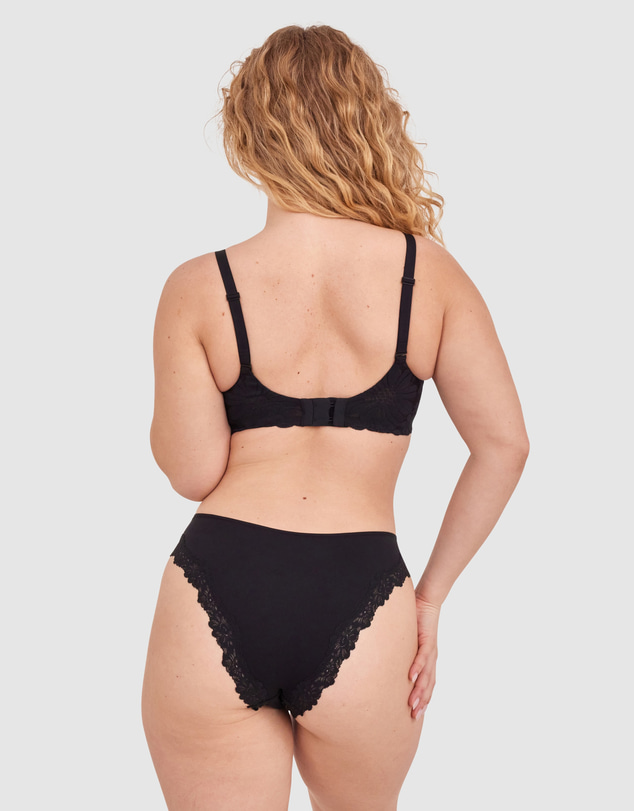 Bras N Things - NKD High Leg Lace Brazilian Knicker - Black