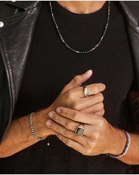 Nialaya Jewellery - Men's Wristband with Blue Lapis and Brown Tiger Eye Heishi Beads