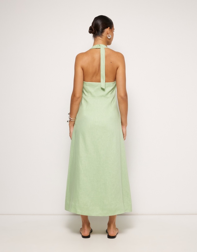 Revibe - Repaired AERE Waverly Halter Linen Midi Dress - AU 12