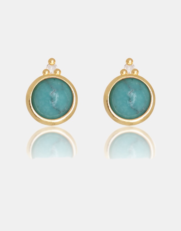 Georgini - Natural Turquoise And Two Natural Diamond December Gold Earrings