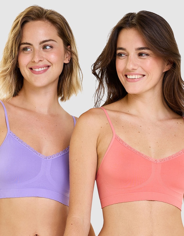 Billet Doux - Zen Attitude Crop Top Style Wirefree Bralette - 2 Pack