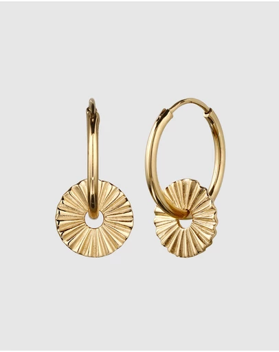 Elli Jewelry - Sunburst Charm Hoop Earrings in Gold-Plated 925 Silver - 2 in 1 Design