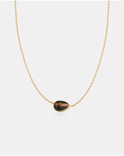 Ania Haie - Gold Bezel Tiger's Eye Organic Dome Pebble Necklace