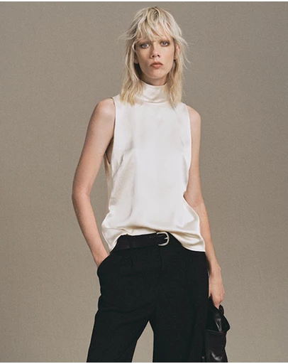 M.N.G - High Collar Satin Blouse