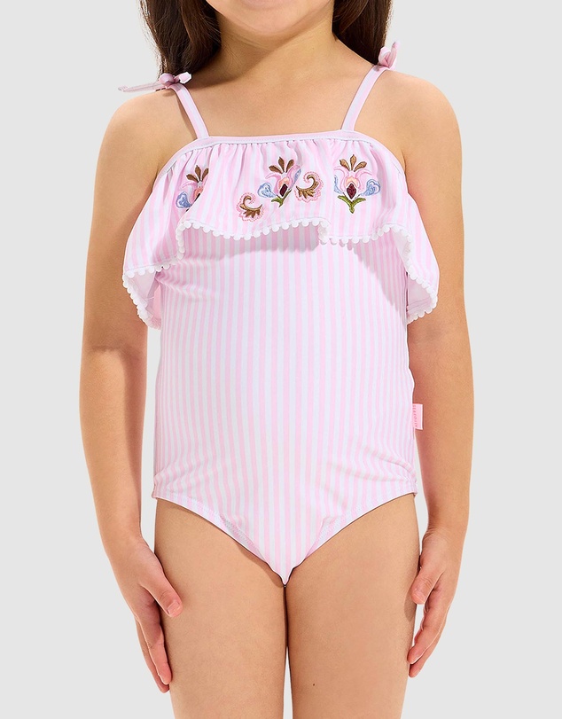 Seafolly - Stripe Embroidered Frill One Piece - Kids