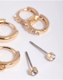 Lovisa - Gold Clear Stud & Huggie Earring Stack Pack