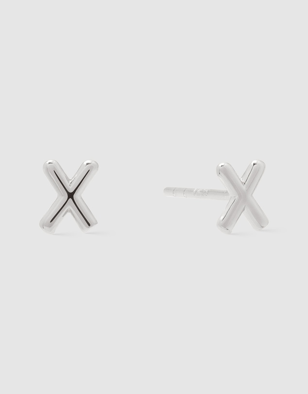 Wanderlust + Co - Alphabet Bubble Silver Stud Earrings - Letter X
