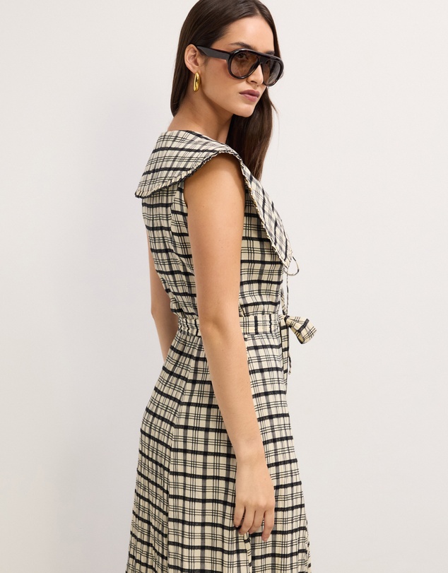 The Fated - Adela Check Collared Maxi Dress