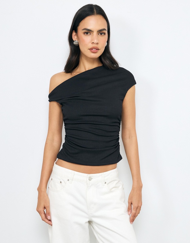 AERE - Textured Jersey Asymmetric Shoulder Top