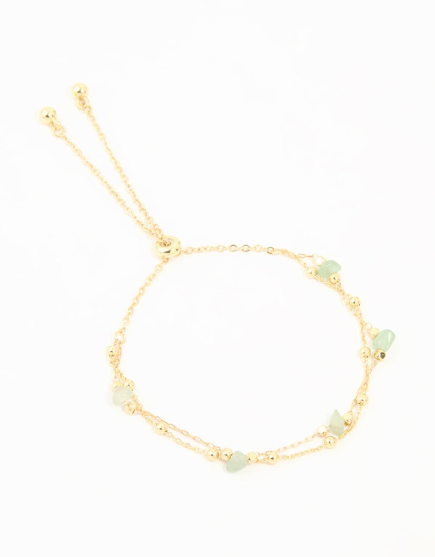 Lovisa - Gold Plated Green Semi Precious Stone Layered Toggle Bracelet