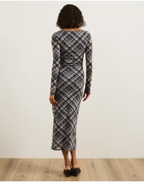 Atmos&Here - Ada Check Printed Mesh Long Sleeve Dress