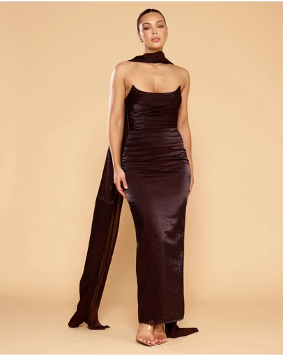 CATHERINE FERRARO - Evangeline Strapless Gown with Scarf